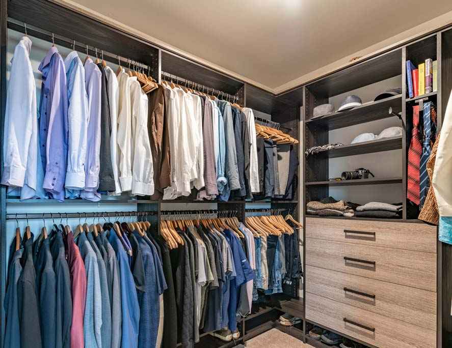 large organized walk in closet for men