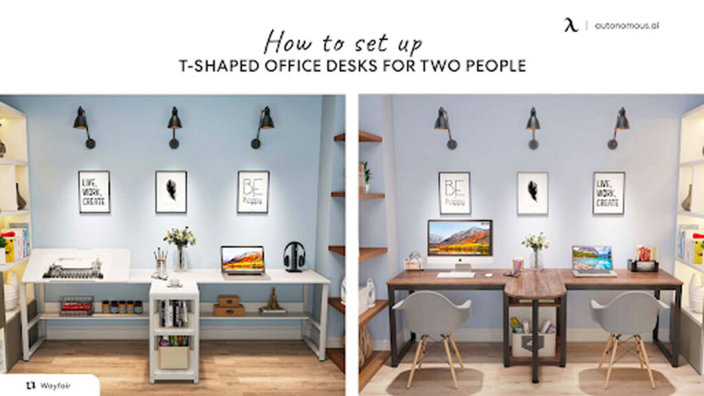 T shape desk for a two person workspace